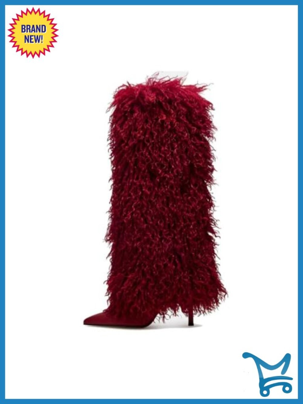 Faux Leather Fur Knee High Boots Stiletto Heel Pointed Toe Wide Calf Pull On